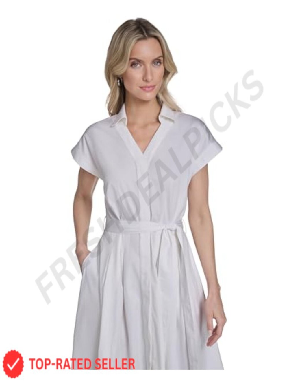 Calvin Klein Cap Sleeve Cotton Midi Shirt Dress Women's Casual Button Front - Picture 5 of 6